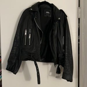 WORN ONCE Zara Real Leather Motorcycle Jacket